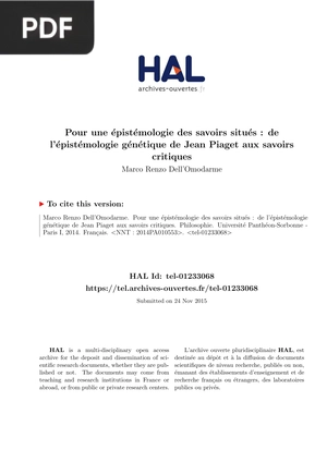 Pour une epistemologie des savoirs situes, de l’epistemologie genetique de Jean Piaget aux savoirs critiques