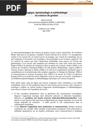 Logique, épistémologie et méthodologie en sciences de gestion