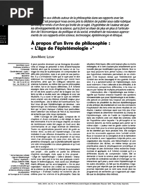 À propos d’un livre de philosophie, l’âge de l’épistémologie