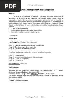 Cours de management des entreprises