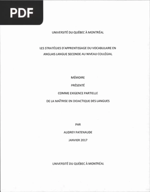 Les stratégies d’apprentissage du vocabulaire en anglais langue seconde au niveau collégial