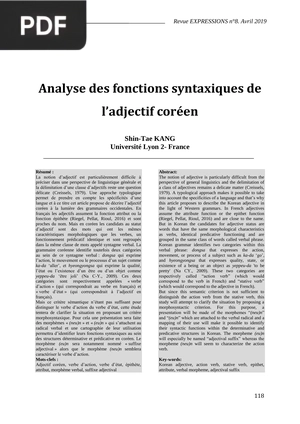 Analyse des fonctions syntaxiques de l’adjectif coréen