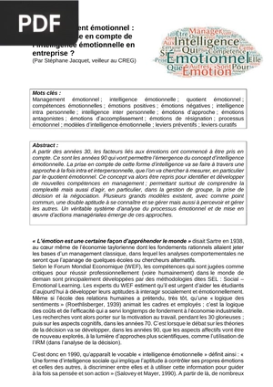 Le management émotionnel: Vers une prise en compte de l’intelligence émotionnelle en entreprise?