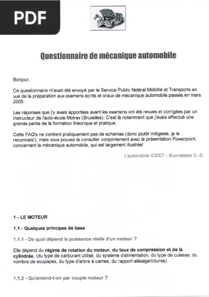 Questionnaire de mécanique automobile