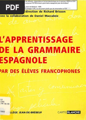L'apprentissage de la grammaire espagnole par des élèves francophones