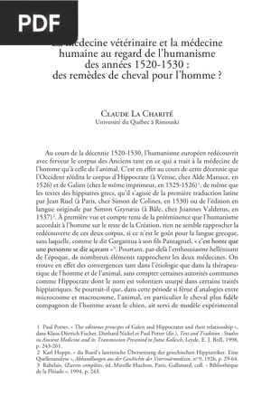 La médecine vétérinaire et la médecine humaine au regard de l’humanisme des années 1520-1530, des remèdes de cheval pour l’homme