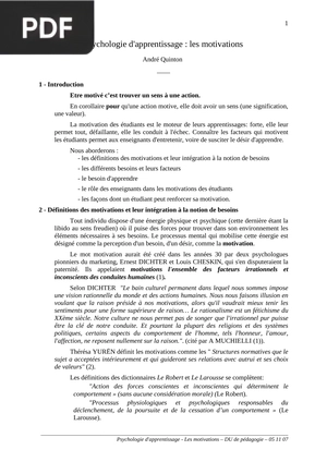 Psychologie d'apprentissage, les motivations