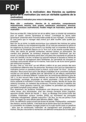 Management de la motivation des théories au système global de la motivation ou vers un véritable système global de la motivation