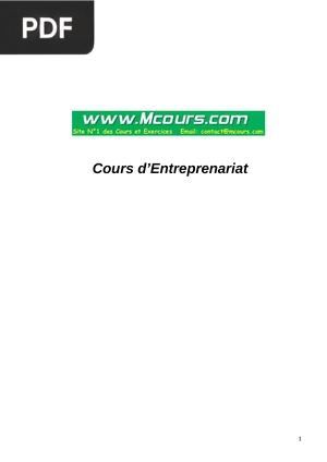 Cours d’Entreprenariat