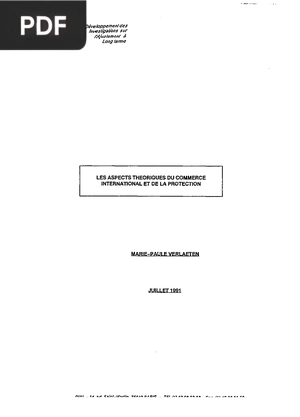 Les aspects theoriques du commerce international et de la protection