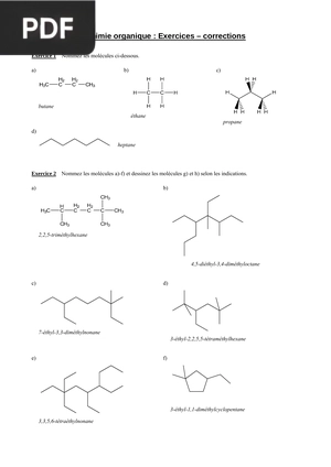 Chimie organique : Exercices – corrections