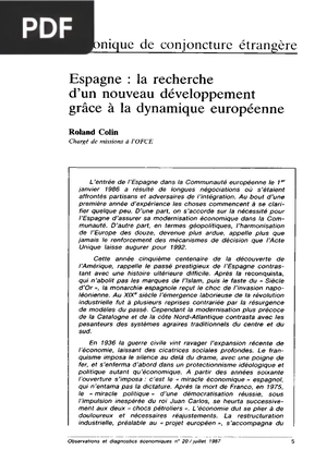Espagne la recherche d'un nouveau développement grâce à la dynamique européenne