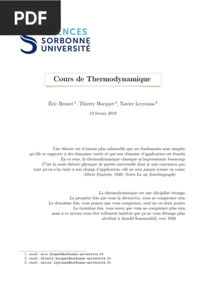 Cours de Thermodynamique
