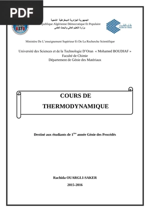 Cours de Thermodynamique