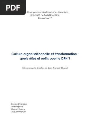 Culture organisationnelle et transformation - quels rôles et outils pour le DRH ?