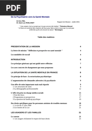 De la Psychiatrie vers la Santé Mentale