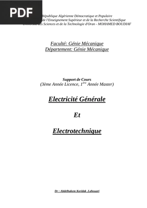 Electricité Générale et Electrotechnique