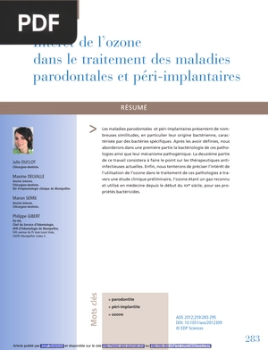 Intérêt de l’ozone dans le Traitement des Maladies Parodontales et Péri-implantaires
