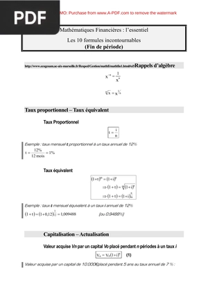 Mathématiques Financières - Les 10 formules incontournables