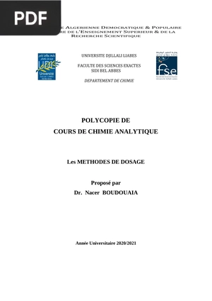 Polycopie De Cours De Chimie Analytique