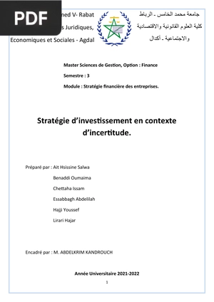 Stratégie D'investissement en Contexte D'incertitude