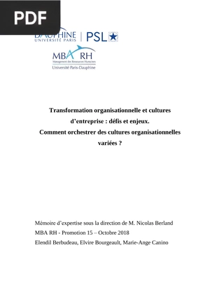 Transformation organisationnelle et cultures d’entreprise