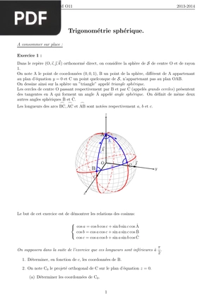 Trigonometrie spherique - Exercices