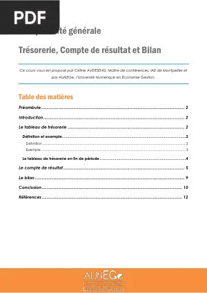 Comptabilité Générale : Trésorerie, Compte de Résultat et Bilan