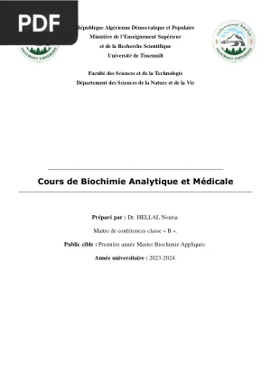 Cours de Biochimie Analytique et Médicale