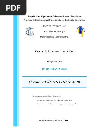 Cours de Gestion Financière