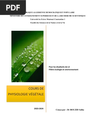 Cours de Physiologie Végétale