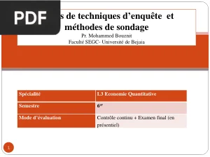 Cours de Techniques d'Enquête et Méthodes de Sondage