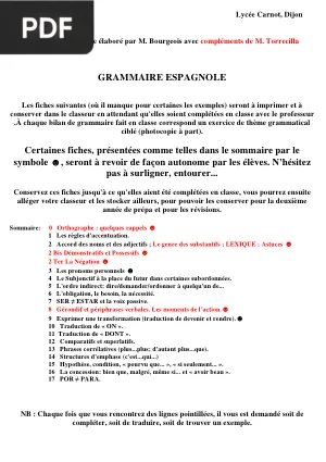Grammaire espagnole - Fiches Lycee Carnot