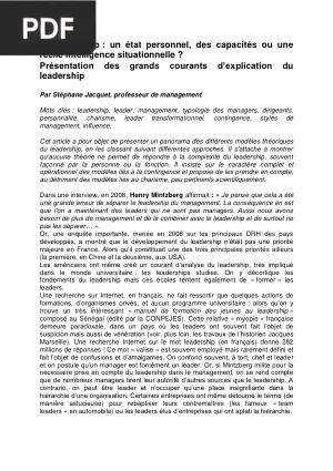 Le leadership : état personnel, capacités ou intelligence situationnelle ?