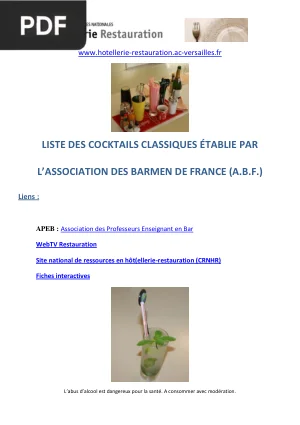 Liste des Cocktails Classiques