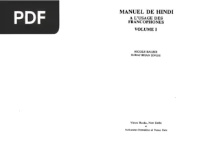 Manuel de Hindi a l'Usage des Francophones - Volume I