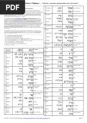 Mini Carnet de Vocabulaire d'Hébreu