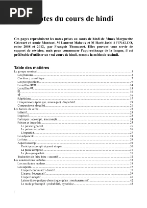 Notes du cours de hindi