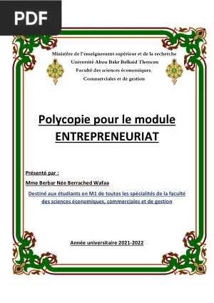 Polycopie pour le module Entrepreneuriat